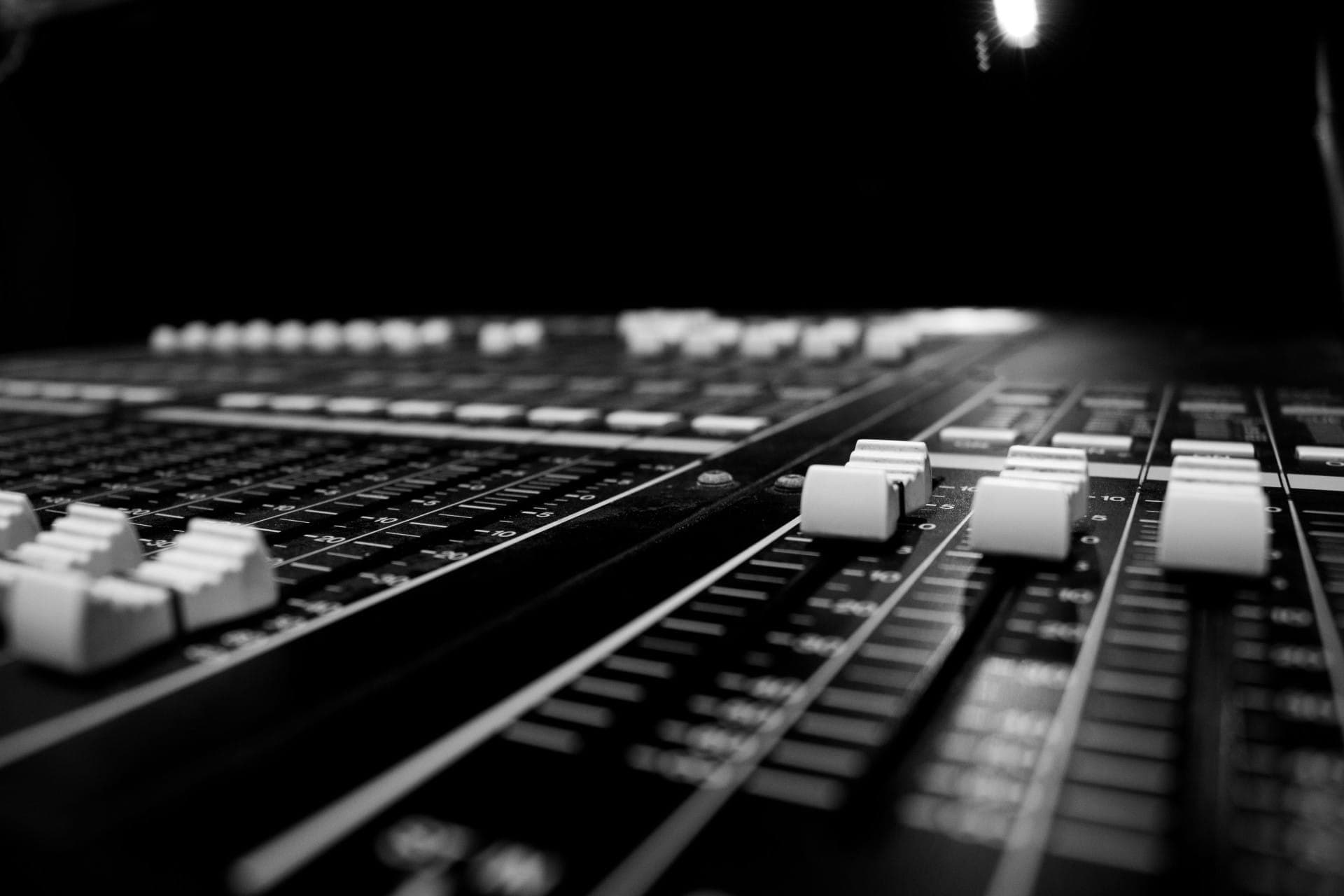 Close-up of a sound mixing desk in the recording studio
