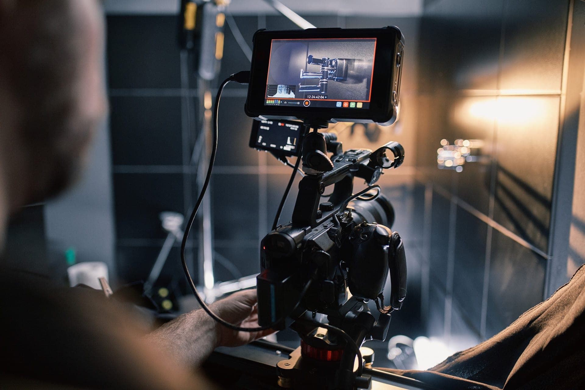 Film crew on set during a video production